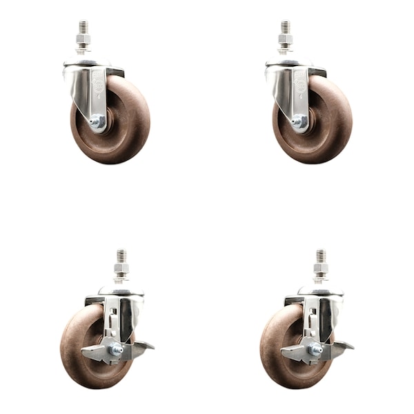 Service Caster 4 Inch 316SS High Temp Glass Filled Nylon 12mm Stem Caster Brakes SCC, 2PK SS316TS20S414-GFNSHT-M1215-2-TLB-2 - main